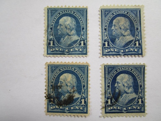 Four US Postage Stamps 1895 Franklin 1 cent, Scott #264, cancelled