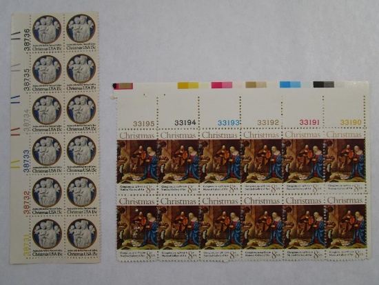 US Postage Stamps Christmas includes Giorgione 8 cent Scott #1440, Block of 12 and Madonna and Child