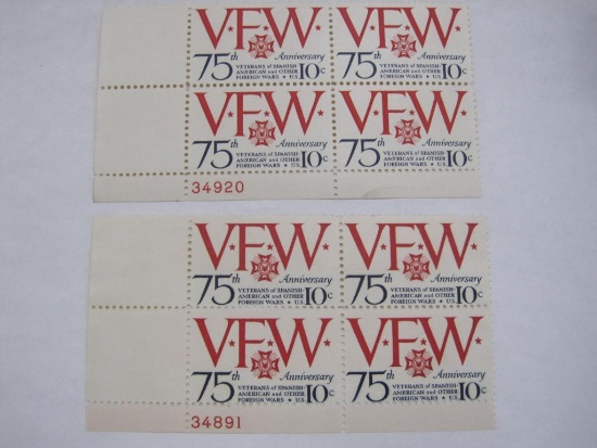 Two Blocks of VFW 75th Anniversary 10 Cent US Stamps, Scott 1525