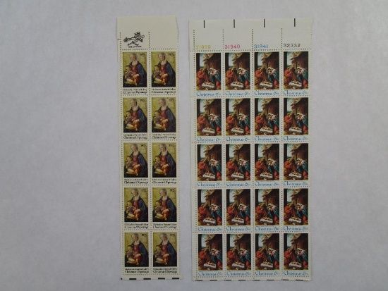 US Postage Stamps Christmas including 1970 Nativity 6 cent Scott #1414, Sheet of 20, 1975 Madonna