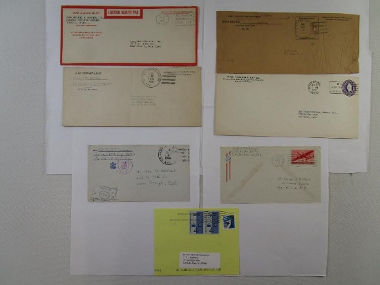 World War II Era Postage Free Envelopes includes War Department, Posted US Army Postal Service 1942,