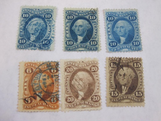 1868-71 US Revenue Tax Stamps including R30c, R33c, R36c, R37c, R40c and R42c, 1st issue