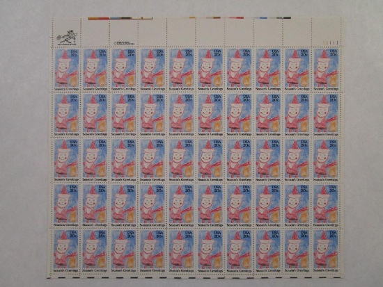 US Postage Stamps 1984 Seasons Greetings Santa Claus 20 cent Scott #2108, Sheet of 50