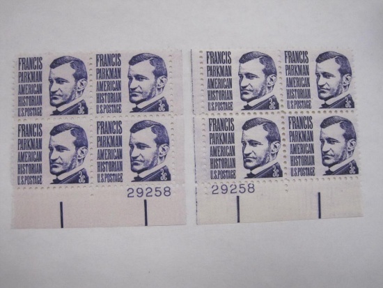 Two Blocks of 4 Francis Parkman American Historian 3 Cent Us Stamps, Scott 1281