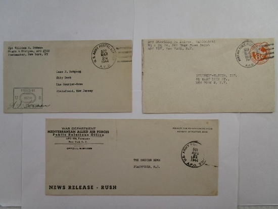 Two World War II Era 1944 Postage Free Envelopes Posted US Army Postal Service APO, and May 1952