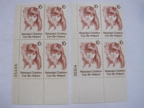 Two Blocks of 4 Retarded Children Can Be Helped 10 Cent US Stamps, Scott 1549