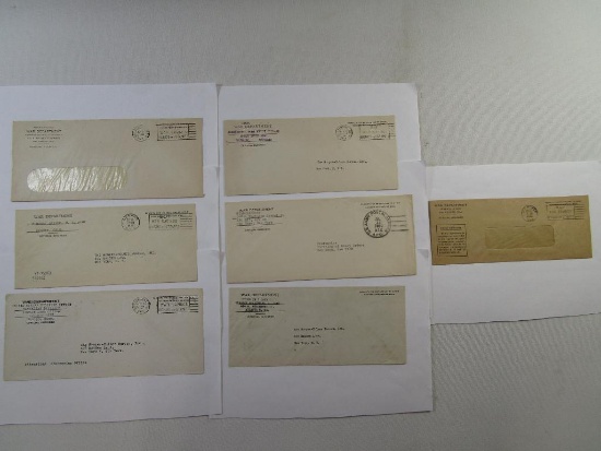 Seven War Department Postage Free Envelopes includes One Not Posted, 1943 Posted Boston MA, Denver