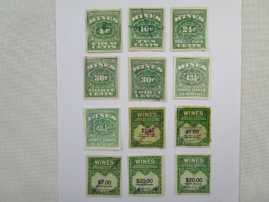 United States Internal Revenue Tax Stamps Wines includes Series of 1916, Series of 1934 and Series
