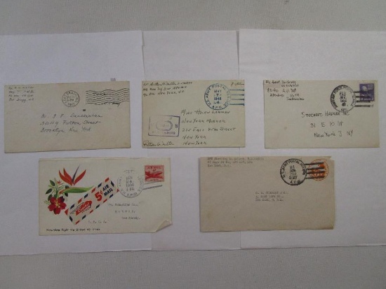 Five World War II and Post War Era Envelopes Includes Posted 1942 Fort Bragg NC, 1945 US Army Postal