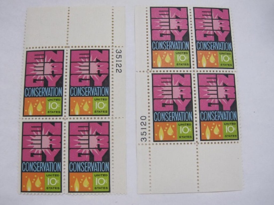 Two Blocks of 4 Energy Conservation 10 Cent US Stamps, Scott 1547