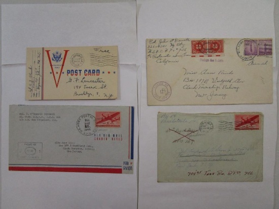 Three World War II Era Stamped Envelopes Posted 1945 Ponchatoula FL, Two US Postal Service APO 1944,