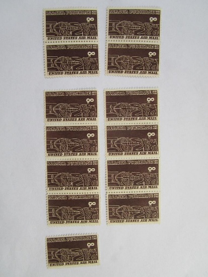 Thirteen US Postage Stamps Alaska Purchase 1867-1967 8 cent Air Mail, Scott #C70