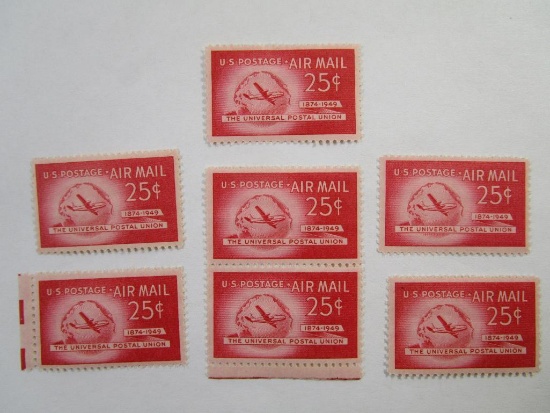 Seven US Postage Stamps The Universal Postal Union 1874-1949 25 cent Air Mail, Scott #C44