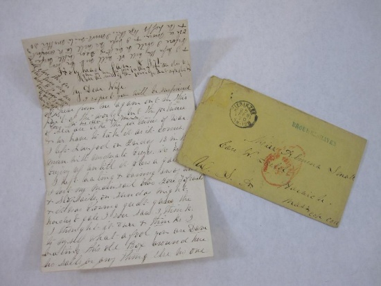 Folded Letter from husband to wife from 1870, written while traveling
