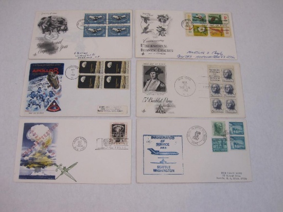 Six 1960s First Day Covers including International Cooperation Year, Apollo 8, Cessation of Nuclear