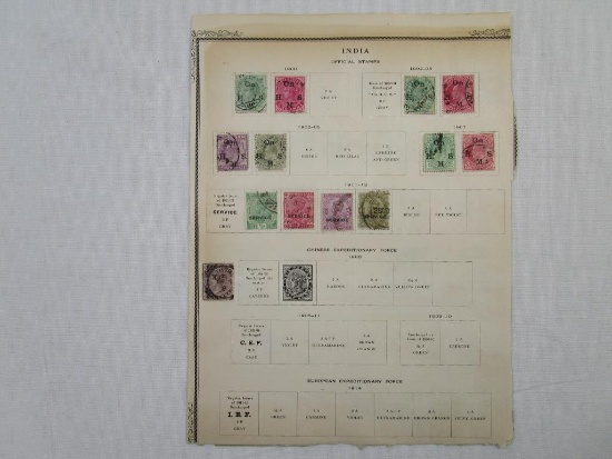 Postage Stamps from India, starting in 1874, through early 1900's, hinged on display pages