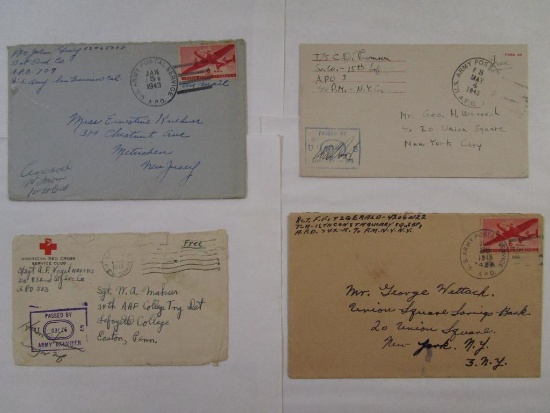 Three US Army Postal Service APO, One Free Postage 1945, Two Air Mail Stamped Posted 1943 and 1949