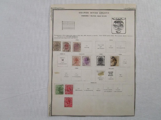 Orange River Colony Stamps, 1868 - 1908, with Oldenburg Stamps on reverse of display page, hinged