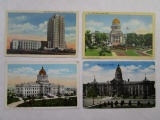 Four Postcards State Capitols includes Pierre SD Posted 1940's, Bismarck ND Unused, Cheyenne WY