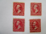 Four US Postage Stamps 1897 Washington 2 cent, Scott #279B, cancelled