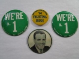 University of Notre Dame Button Pins with National Champions '64 Fighting Irish, Two We're No 1,