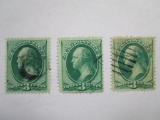 Three US Postage Stamps 1870 Washington 3 cent, Scott #147, cancelled