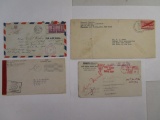 Four World War II Era Envelopes Including US Army Postal Service Free Soldiers Mail 1943, Air Mail