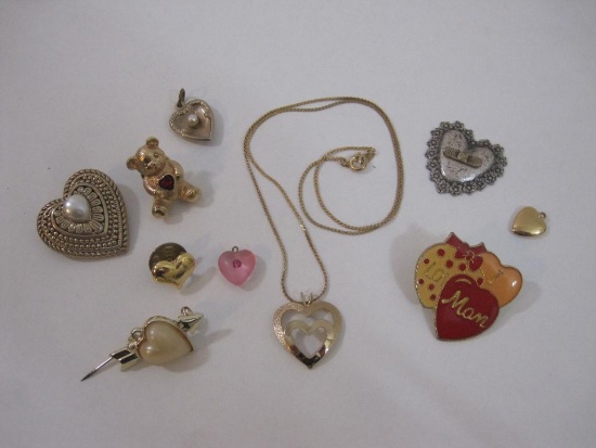 Heart-Themed Pins and Necklaces including Avon and more, 2 oz