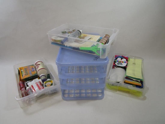 Crafting Supplies in a Yaffa 3 Drawer Organizer Includes Glue, Chalk, Markers, Ribbons and More