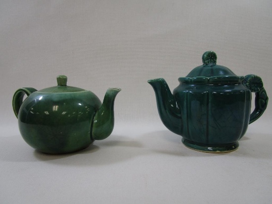 Two Green Teapots, One Marked USA and One Japan