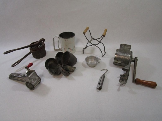 Vintage Utensil Assortment Including Mouli Grater, Androck Sifter, Counter Clamp Grater and More