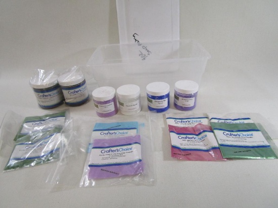 Crafting Supplies in Sterilite 6 Quart Bin Includes Pigment Powders, Activated Charcoal and More