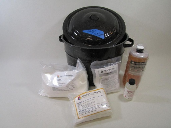 Fabric Dying Supplies in Enamelware Pot Includes Soda Ash Fixer, Glauber's Salt and More