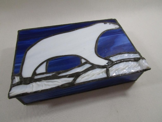 Stained Glass Polar Bear Motif Jewelry/Trinket Box