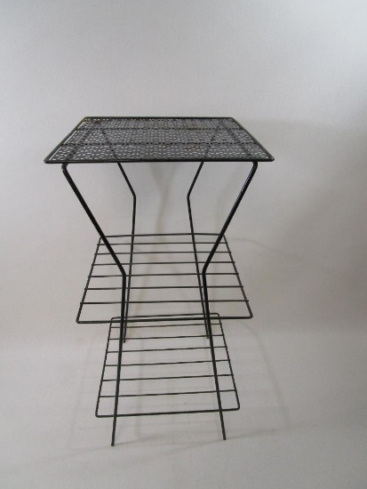 MCM Black Metal Wire Stand, Three Shelves