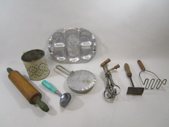 Vintage Kitchen Assortment Including Continental Hand Wrought Divided Tray #537, United Royalties