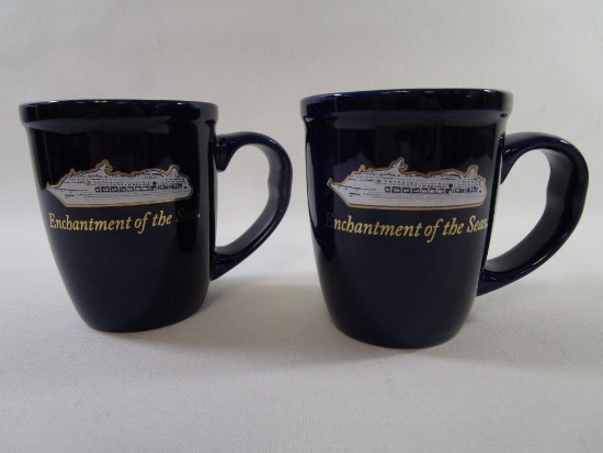 Pair of Enchantment of the Seas Souvenir Cobalt Blue Coffee Mugs