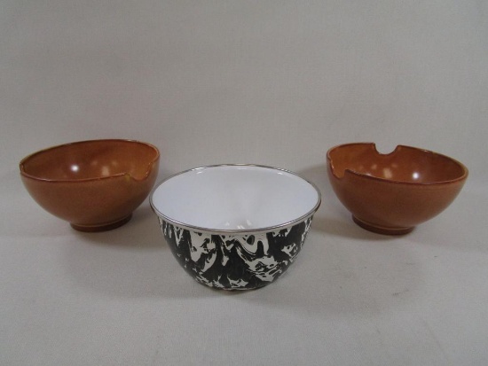 Three Bowls Includes Two Waechtersbach Ceramic Rice Bowls and One Golden Rabbit Enamelware Black