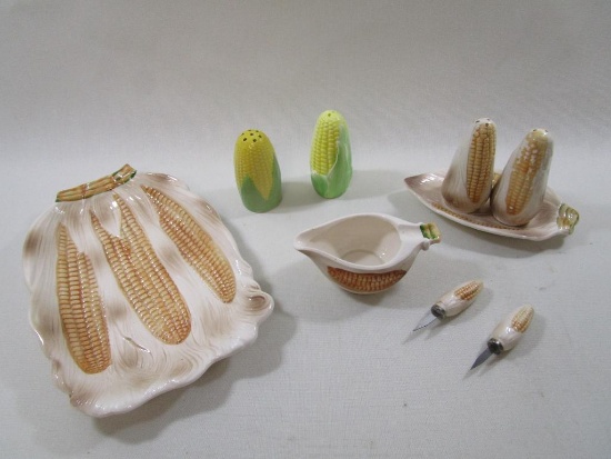 Corn on the Cob Serving Tray with Butter Boat, Holders, Salt and Pepper Shakers