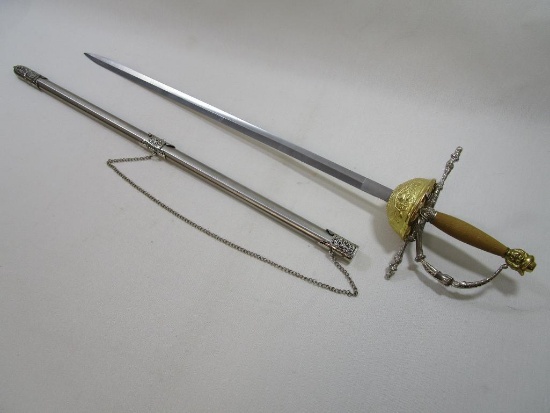 Rapier Sword by Rostfrei, Surgical Steel Three Musketeer Style with Metal Scabbard, approx 36 inch