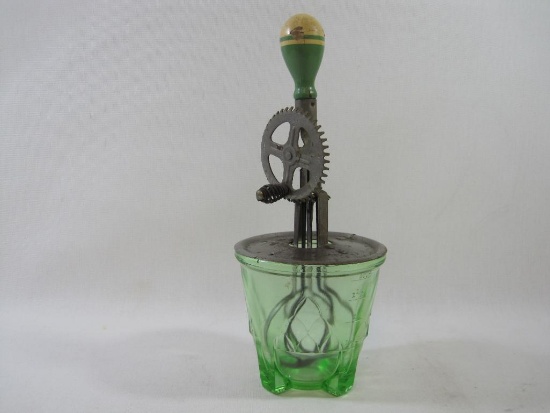 A & J Hand Mixer with Uranium Glass Bowl, AS IS, Has Chips on Bottom, See Pictures