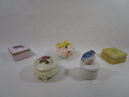 Assortment of trinket Boxes Includes Alabaster with Hinged Top, Milestone Heart with Roses and