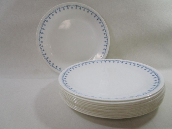 Corelle Livingware Dinner Plates, Twelve 10 inch Blue Snow Flake Pattern