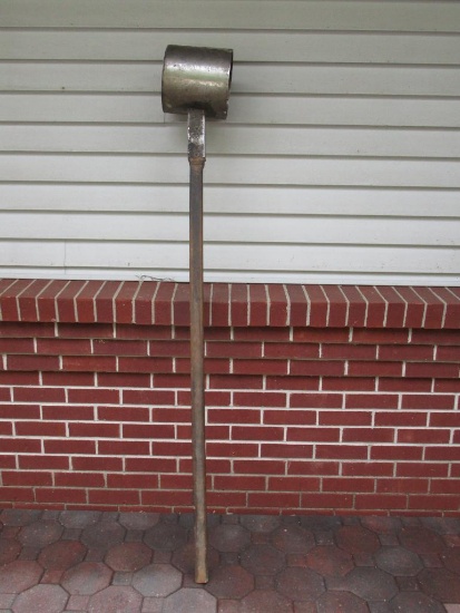 Rustic Long Wood Handled Metal Farm Scoop, approx 68 inch Overall Length