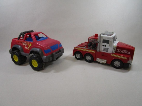 Two Tonka Trucks Includes Tonka Jr 4 X4 and Hands On Control Fire Truck, Battery Operated, Batteries