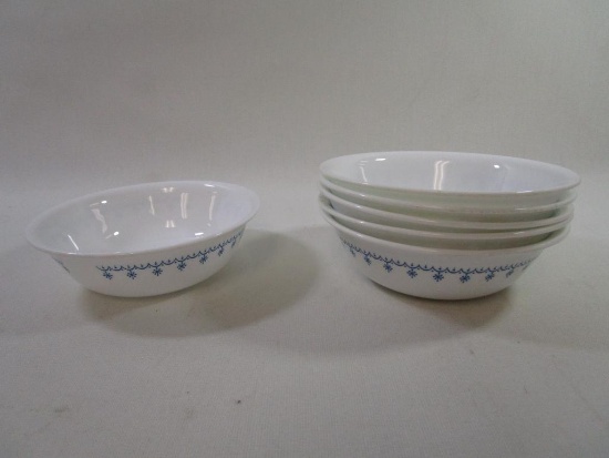 Corelle Livingware Bowls, Six 6 inch Blue Snow Flake Pattern