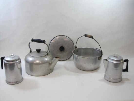 Lot of Tin Percolators, Kettle and more