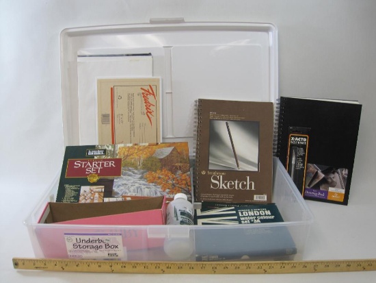 Art Supplies in Flip Top Storage Box, includes Acrylic Starter Set, Drawing Books, Brushes and More