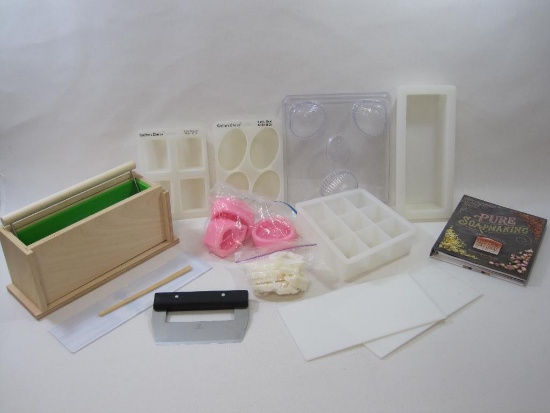 Soapmaking Supplies in Hefty Hi-Rise 72 Quart Storage Container, Pure Soapmaking Book, Silicone