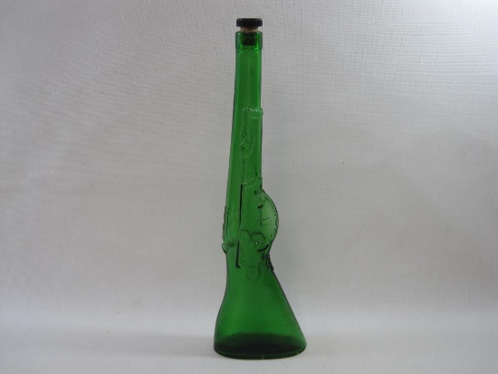 Vintage Green Glass Rifle Bottle with Stopper, approx 16 inches Tall